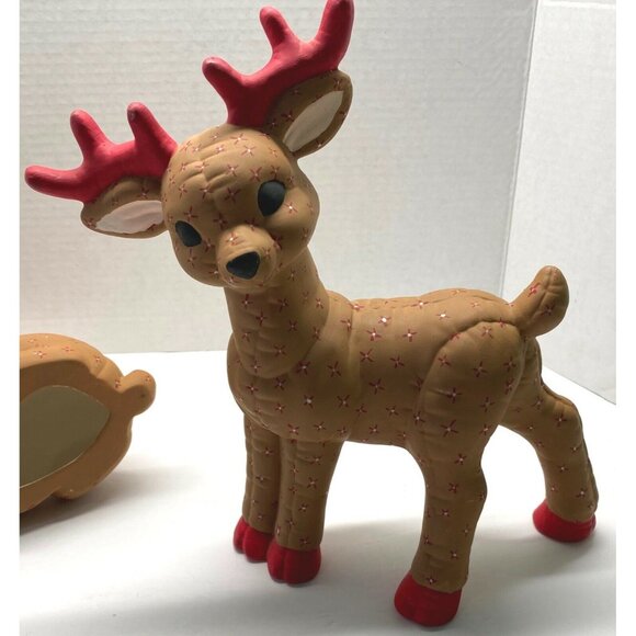 Vintage Kimple Mold Christmas Ceramic Reindeer Figurines Quilted Hand Painted - Picture 3 of 13